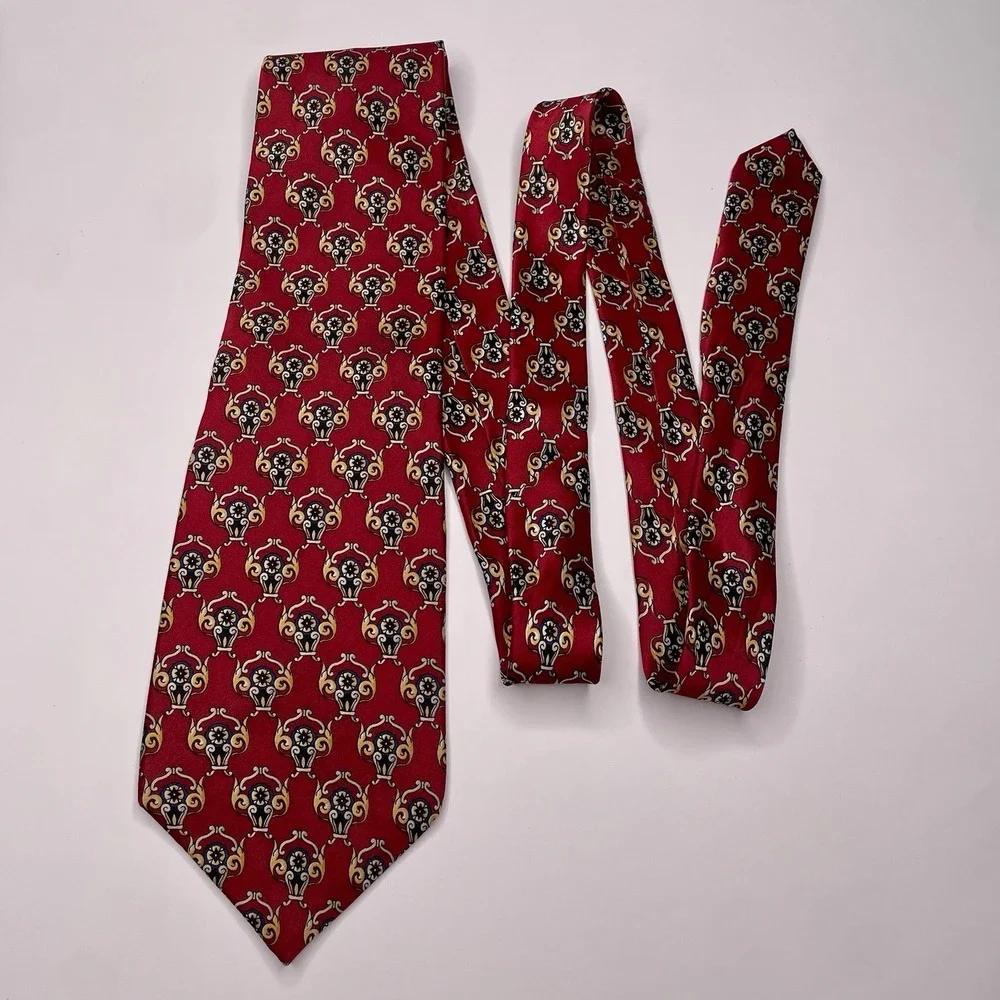 Stafford Executive 100% Silk USA‎ Made Red Geometric Neck Tie Business Formal
